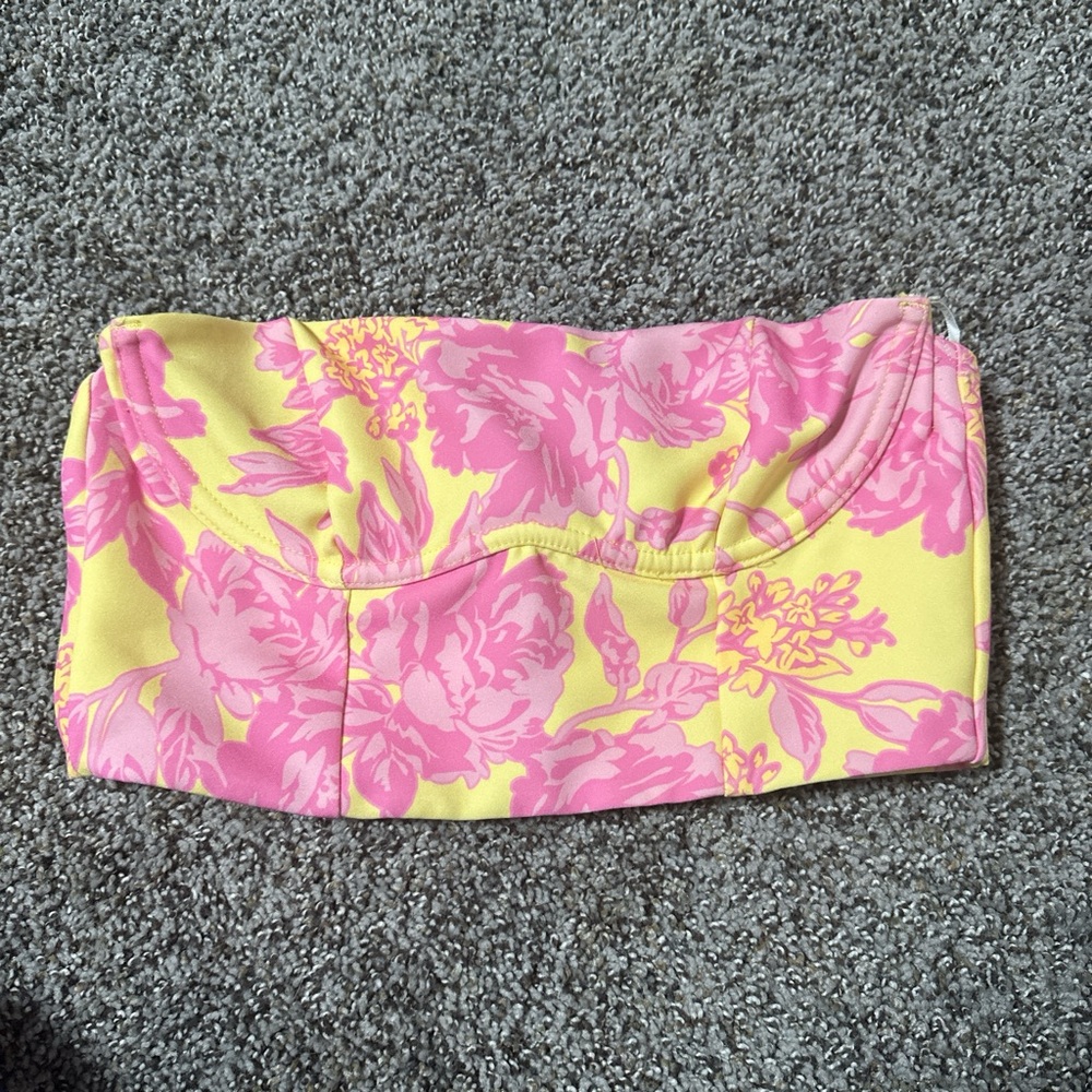 Floral Pink and Yellow Bandeau Top